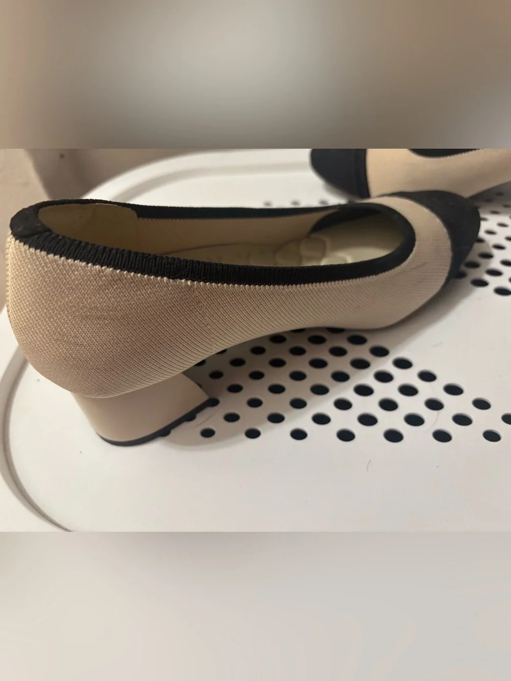 Vivaia- Beige & Black Round Toe Chunky Heels (Julie Pro)